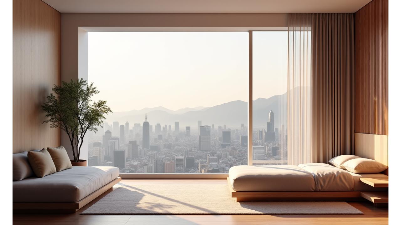 서울 강남의 현대적 도시 풍경과 조화롭게 배치된 미니멀한 인테리어