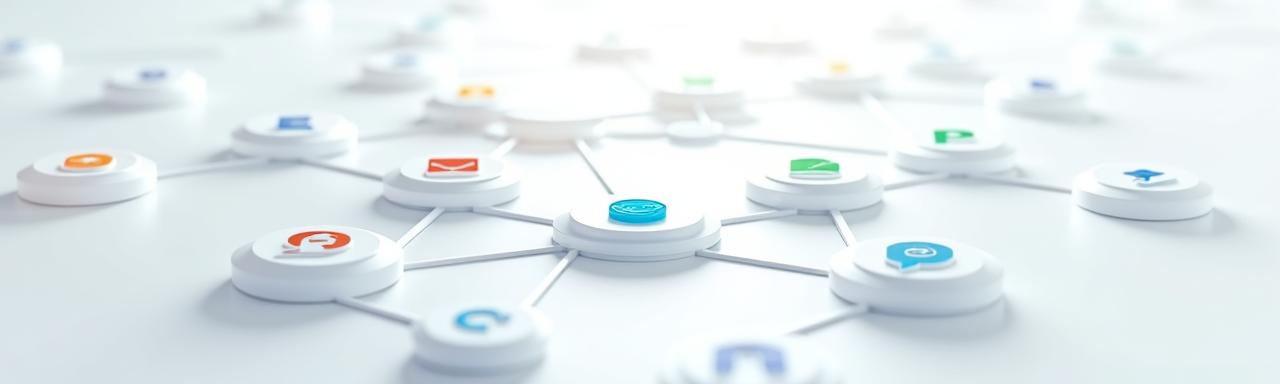 다양한 업무 도구 로고들이 유기적으로 연결된 네트워크