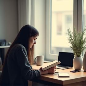 디지털 기기에서 멀어진 고요한 공간에서 집중하는 사람