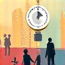 여가 활동을 즐기는 사람과 시계